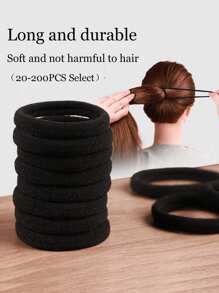 200 Pcs Of Solid Hair Ties Are Easy And Elegant: Elastic Black Elastic Hair Tie, Suitable For Daily Fashion. Specially Designed For All Hair Types, Providing A Comfortable And Anti Slip Fixing Effect. Whether It's A Ponytail, Bun, Or Braid. Add A Touch Of Elegance To Your Daily Discoveries, Simplicity Never Goes Out Of Style. ﻿ ﻿ Ponytail Holders Hair Elastics Hair Rubber Bands Scrunchies Hair Rope, Hair Bobbles Hair Accessories Head Accessories Elastic Band - Black - View 2