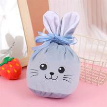 1pc Easter Bunny Drawstring Egg Gift Bag, Rabbit Face Stamping Craft Candy Bag, Suitable As Easter Party Decor Gift Bag For All Ages