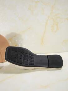 大码女式方头平底凉鞋，时尚夏季一脚蹬拖鞋，休闲透气水钻装饰平底凉鞋，大码 - 米色 - 查看 5