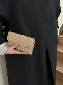 HELLO WEEKEND 1pc Mini Quilted PU Bifold With Flap Cover Fashionable & Compact Suitable For Daily Use And As Gift For Women Wallet Purse Wallet Long Wallet