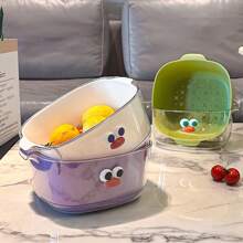 Double Layer Dopamine Drainage Basket, Household Cute Fruit Basket, Cleaning And Filtering 2-In-1 Thickened Fruit Tray, Vegetable Basket,Kitchen Items For Ultimate Kitchen Efficiency With Cozy Fall& Winter Styles