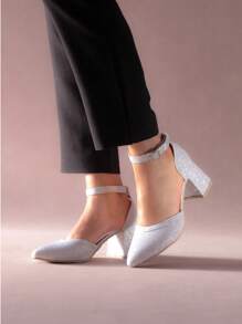 Zapatillas de tacon bajito con pulsera en el tobillo - Plateado - Ver 1