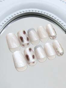 30 件可移除柔软粉蓝金色扎染猫眼法式美甲贴纸，欧式按压指甲