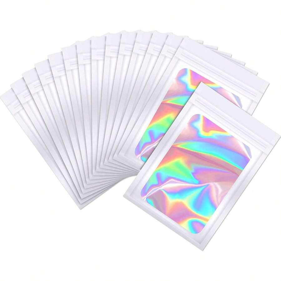 50pcs White Self-Sealing Bags With Transparent Window, Reusable Food Storage Bags For Candy, Gummies, Aluminum Foil Bags, Party Favor Packaging Bags