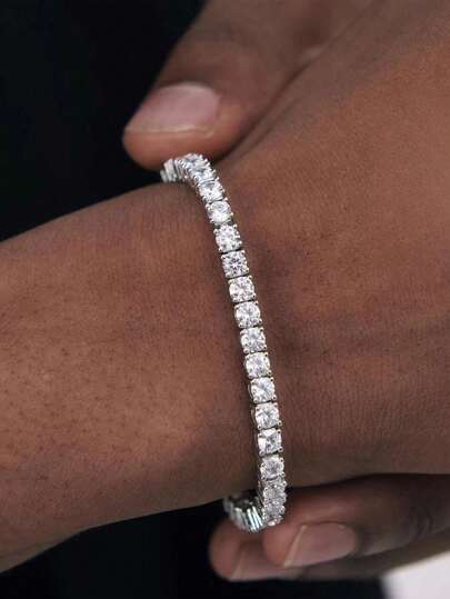 Brățară hip-hop cu diamante pentru bărbați, 1 bucată, strălucitoare, brățară unisex cu microincrustații din zirconiu, potrivită pentru purtarea zilnică, cadou rafinat