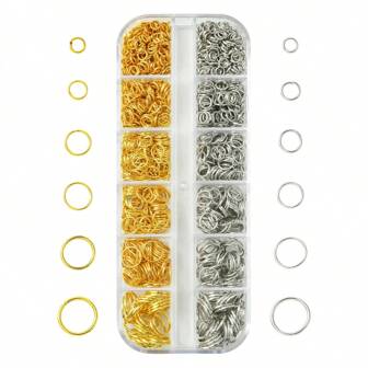 Approximately 1280pcs Iron Multi-Style Single Loop Jump Rings & 12-Compartment Accessory Box Set, Double Colors Open/Closed/Lobster Clasp Rings, Suitable For Jewelry Making DIY