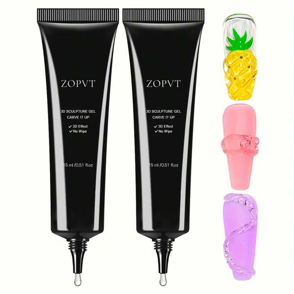 2 piezas Gel con diseño de tubo suave para aplicación de precisión, adecuado para tallado y formas complejas, sin necesidad de limpiar, ideal para decoración de uñas DIY