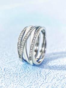 1pc Christmas Sterling Silver Multiple Interlocking Loops Shiny & Dazzling Luxurious Party Center Women's Ring, Exquisite Gift For Birthday & Christmas, Romantic Style For Women