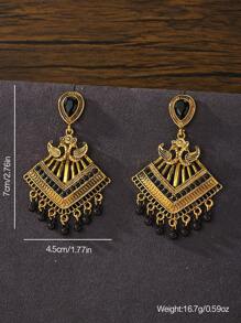 1 对优雅波西米亚风格复古流苏铃铛方形吊坠耳环适合女性日常或派对佩戴 - 吊墜 - 查看 5