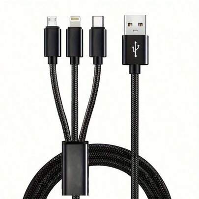 3-In-1 Nylon Braided USB Charging Cable, Universal Fast Charge USB To Lightning/Type-C/Micro USB Connector Cord, Matte Round 36V Male-To-Male, 10-20W Output Compatible With IPhone, Compatible With Samsung, And More,3-In-1 Fast Charging Usb Data Cable Usb Fast Multiple Charging Cable Colorful Type C Micro Charger Cable , Super Fast Charging Data Cable, Compatible With IPhone, Type-C Phones, Android Phones.