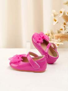 1 Pair Girls Princess Flats, Comfortable PU Material Ribbon Decor Cute Outdoor Shoes - Hot Pink - View 2