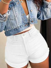 女士时尚简约百搭牛仔短裤，性感蜜桃臀设计