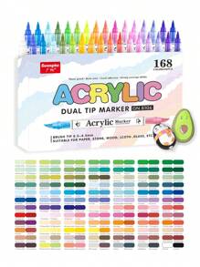 168 Colors Acrylic Paint Pens Marker, 84Pcs, Dual Tips Dual Color Acrylic Paint Pen Markers With Brush Tip, Premium Paint Markers For Rock Painting,Wood,Fabric,Glass,Canvas,Stone,DIY - Sets - View 6