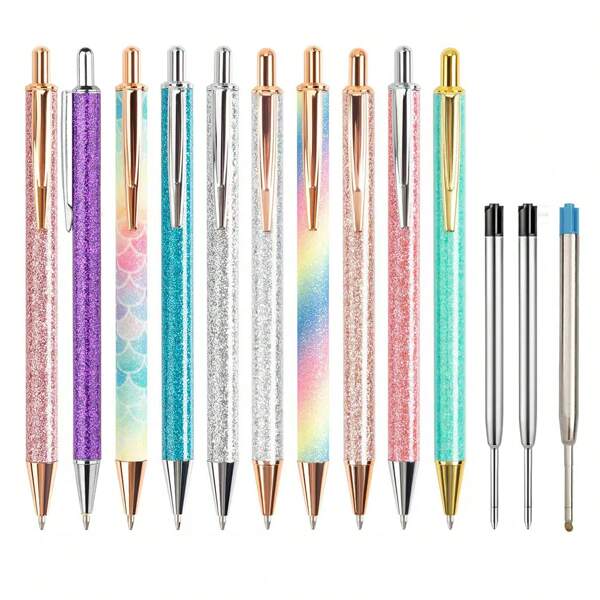 1 Stück/5 Stücke/8 Stücke Schönheits-Kugelschreiber mit Pailletten, glitzernde Metallfüllfederhalter, einziehbare Kugelschreiber mit süßem Glitzer 1,0 mm schwarze Tinte Feinspitze Geschenk Stifte zum Schreiben und Journaling, Schule-Artikel