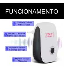 3x Repelente Eletrônico Ultrassônico Bivolt Insetos Ratos - Branco - Visão 2