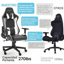 FOH Silla Gamer Reclinable, Gaming Silla Ergonómica Brazos Ajustable, Soporte Lumbar y Respaldo, Capacidad Máxima 125kg, Silla de Ordenador Giratoria con Reposacabeza Apoyo y Cojín Lumbar - Gris - Ver 4