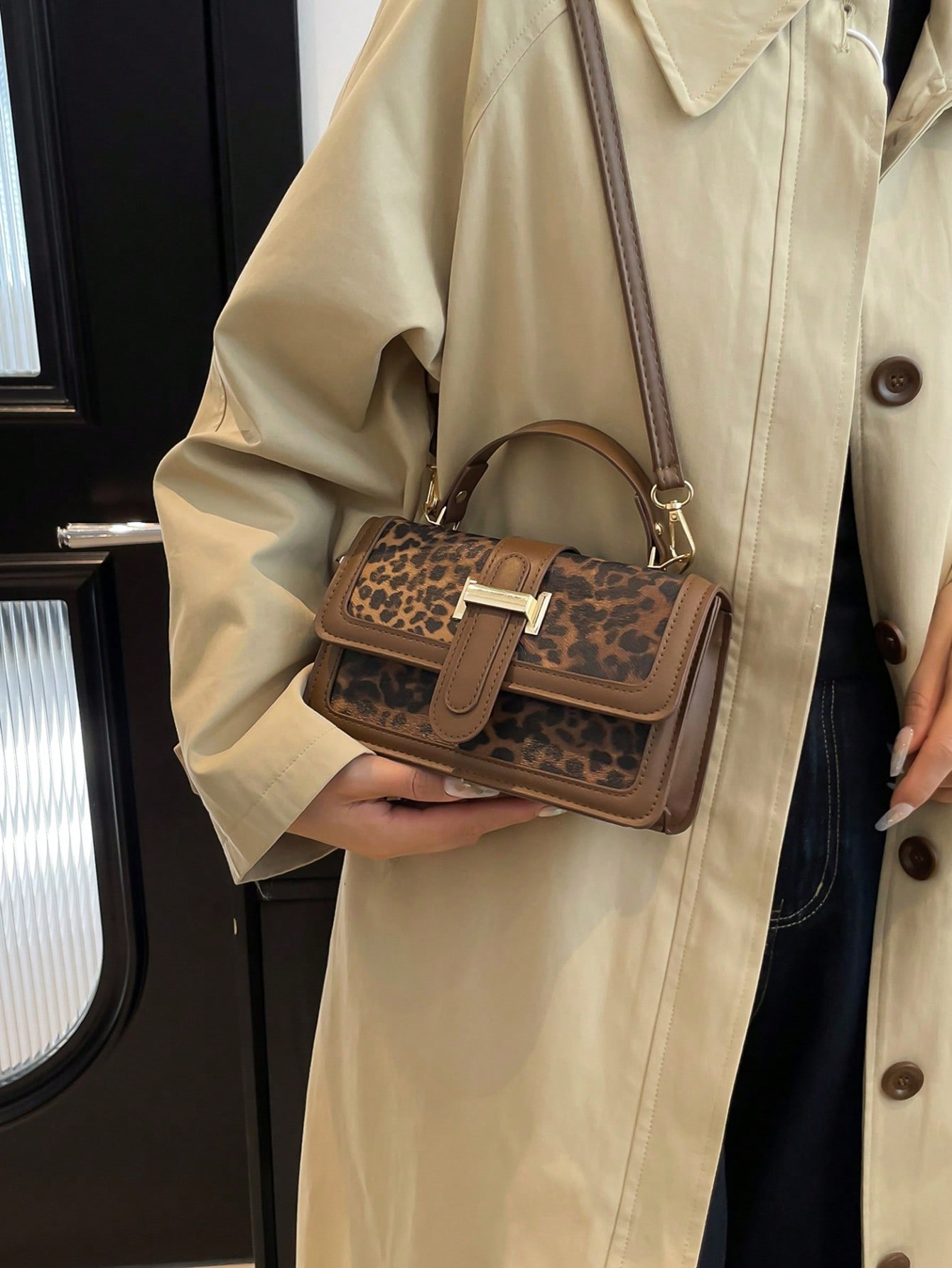 حقيبة يد مربعة صغيرة بطبعة نمر عتيقة، حقيبة كاجوال...