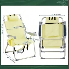 1pc Folding Beach Chair, Outdoor Chair, Back Bag And Side Cup Holder, (24.8 X 27.56 X 38.98) In  Heightened Oxford Cloth Silver White Aluminum Tube Bearing 100kg Beach Chair Yellow