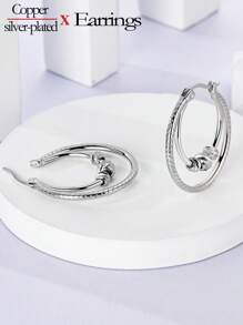 1 对防过敏镀银或铂金优雅不对称环状耳环，带星星、月亮、四叶草、马蹄形饰物和闪亮锆石，适合日常、宴会和派对佩戴 - 銀色 - 查看 8