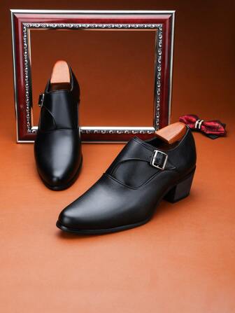 New Fashion Low-Top Solid Color Pointed Toe High Heel Small Leather Shoes, Thick Sole Elevator Business Social Dancing Party Wedding Campus Casual Vacation Loafers, Versatile