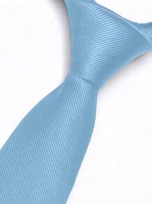 Premium Solid Plain Striped Slim Twill Tie - Baby Blue - View 1