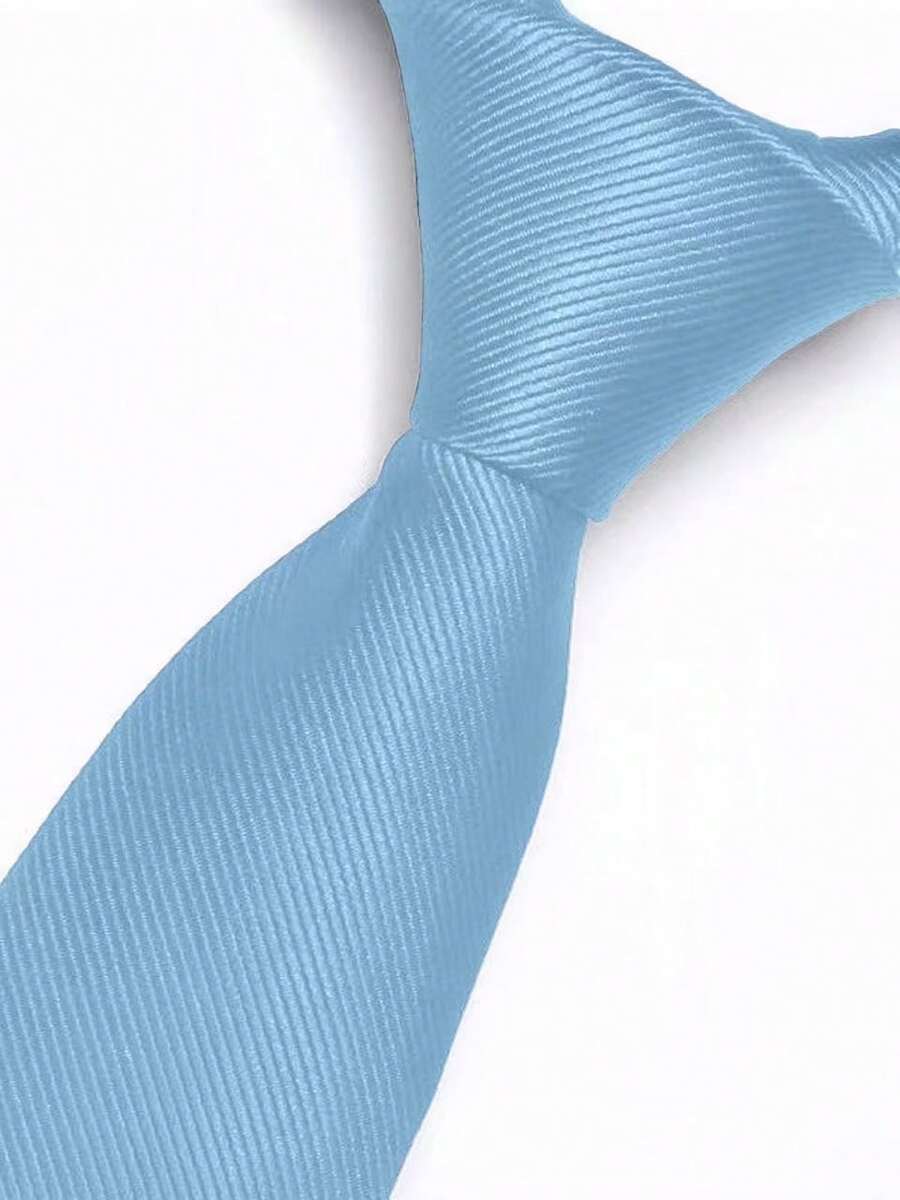 Premium Solid Plain Striped Slim Twill Tie - Baby Blue - View 1