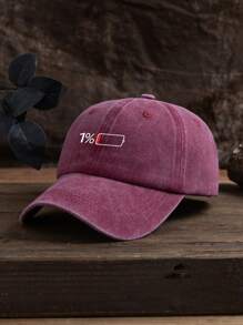 1pc Men's Washed Graphic Printed Outdoor Casual Adjustable Baseball Cap - Burgundy - View 2
