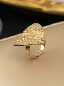 1 件时尚金色不锈钢三角形纹理开口戒指，适合女性日常佩戴和送礼