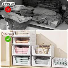5 Pack Folding Closet Organizers Storage Box, Stackable Storage Bins, Plastic Drawer Basket Closet Storage For Wardrobe Cupboard Kitchen Bathroom Office White-5L