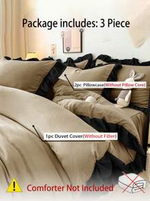 3 件套柔软舒适荷叶边床上用品套装，深咖啡色，适合卧室、客房 - 咖啡棕 - 查看 4