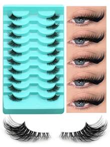 GROINNEYA 10 对半睫毛自然纤细假睫毛 3D 蓬松仿貂毛睫毛纤细猫眼睫毛化妆条睫毛、睫毛、睫毛、假睫毛 - 眼尾拉長款 - 查看 1