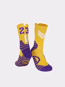 1 Par De Meias Esportivas De Elite Profissional Ao Ar Livre, Com Fundo Acolchoado Espesso E No.23 Impresso Para Basquete, Futebol, Futebol, Rugby, Hóquei No Gelo