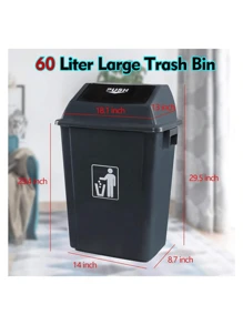 18 Gallon Large Swing Lid Trash Can, 4 Pack Plastic Garbage Can, Grey