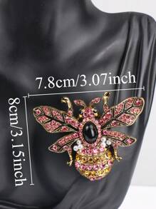 1 件复古华丽全重工业蜜蜂胸针徽章中间设计经典昆虫水钻别针扣 - 酒紅色 - 查看 4