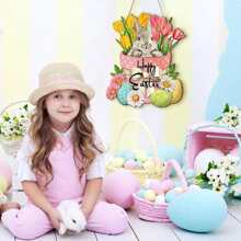 复活节快乐门牌复活节彩蛋兔子木制挂门标志装饰复活节花朵春季墙钩乡村农舍复活节装饰品复活节春季派对室内室外家居