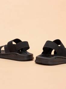 婴儿平底松紧带凉鞋，防滑沙滩鞋 - 黑色 - 查看 7