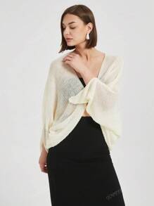 Simple Solid Color Batwing Sleeve Casual Cardigan, Spring/Autumn