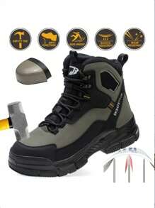 Nowe, unisexowe, wysokie buty robocze, lekkie, odporne na zgniecenia i przebicia, wodoodporne, antypoślizgowe i odporne na zużycie, do zastosowań w budownictwie i przemyśle. - czarny zielony - Zobacz 2