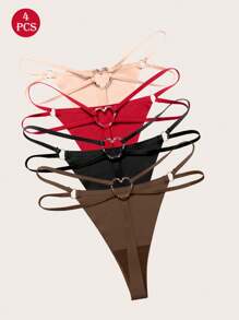 4 Stücke mehrfarbige sexy Lingerie mit tiefsitzenden nahtlosen Liebesringen, süße sexy Unterwäsche, sexy Bikini Tanga