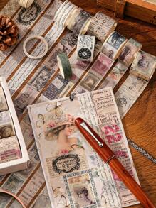 20 Piezas De Cinta Adhesiva Washi Para Decoración De Diario Con Sello Dorado Ambientado En Galaxias Lejanas - Rosa - Ver 7