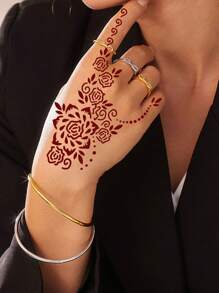 2 fogli di stencil all'henné, con disegni di luna, stelle e motivi a pois, stencil per tatuaggi temporanei per mani e piedi, modelli di mehndi con motivi traforati per il body painting delle donne, adatti per matrimoni e festival - Multicolore - Visualizzare 4