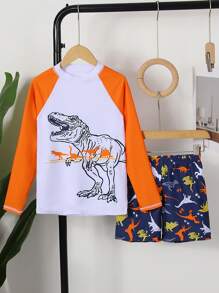 全新儿童卡通恐龙印花长袖两件套男童泳衣 - 彩色 - 查看 2