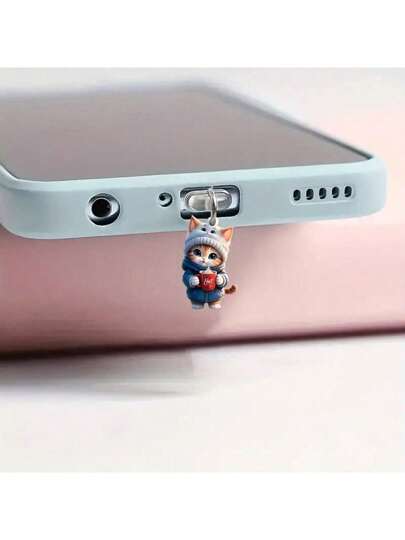 1 件/套 暖冬猫 2D 平面亚克力吊坠手机防尘塞 兼容 Apple/Type-C