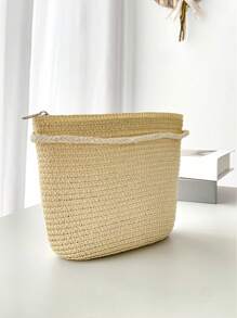 1 set di cappello di paglia + borsa di paglia - 1 cappello di paglia a tesa piatta con fiocco in stile bohémien estivo da donna e 1 borsa a tracolla in paglia, cappello parasole fresco e traspirante per spiaggia, con tasca per telefono, pieghevole e portatile per uso casual, vacanza, viaggio e abbinamento quotidiano - Multicolore - Visualizzare 6