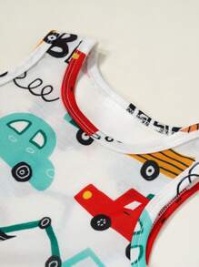 minizone 3pcs/Set Baby Boy Casual Cute Cars Printed + Striped + Solid Color Vest Set