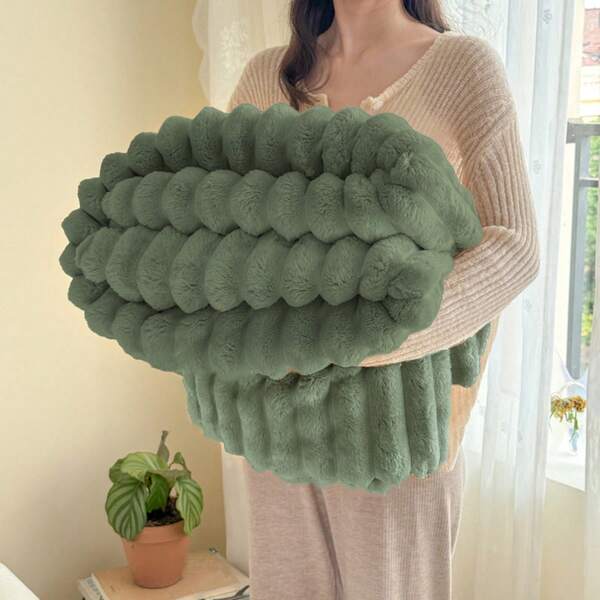 1 pieza Manta esponjosa y cálida de felpa, manta de tiro de unicolor a rayas, de uso múltiple para viajar, dormitorio, sofá, oficina, para todas las estaciones, regalo perfecto para amigos y familiares