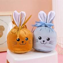 1pc Easter Bunny Drawstring Egg Gift Bag, Rabbit Face Stamping Craft Candy Bag, Suitable As Easter Party Decor Gift Bag For All Ages