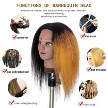 16 Inch Real Hair Mannequin Head, Braiding Styling Doll Head, Beauty School Model Head, Curly Hair Dyeing Hairstylist Practice Training Head - Black - View 3