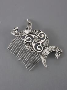 1件复古金属日月宫廷图腾波西米亚锌合金发夹发髻器发饰，四季皆宜，发髻发饰，发型发夹，发饰，头部饰品 - 彩色 - 查看 6