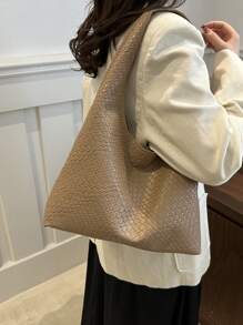 Bolso de hombro con billetera en forma de media luna tejido de moda para mujer, bolso de piel de poliuretano